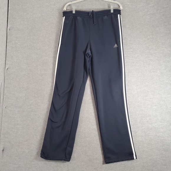 Adidas Men Activewear Pants Large Blue Track Y2K 3 Stripe Drawstring - Picture 1 of 11